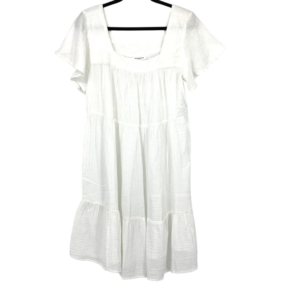 BeachLunchLounge Camila Cotton Gauze Dress Womens Sz Large White Short Sleeve